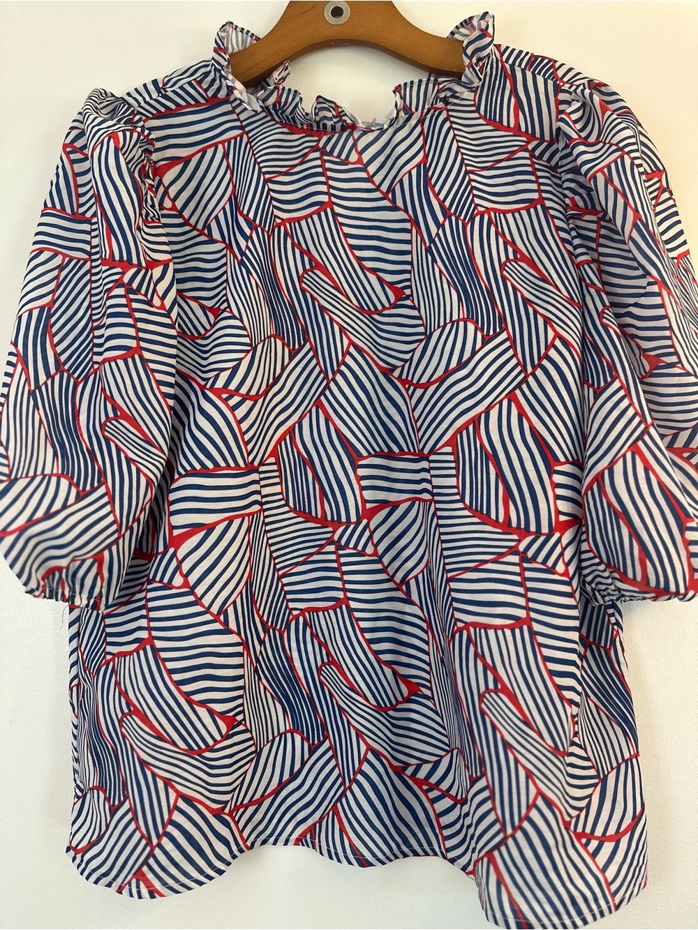 THML Red, White & Blue Striped Puff Sleeve Blouse